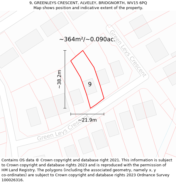 9, GREENLEYS CRESCENT, ALVELEY, BRIDGNORTH, WV15 6PQ: Plot and title map