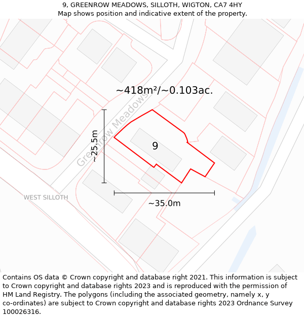 9, GREENROW MEADOWS, SILLOTH, WIGTON, CA7 4HY: Plot and title map