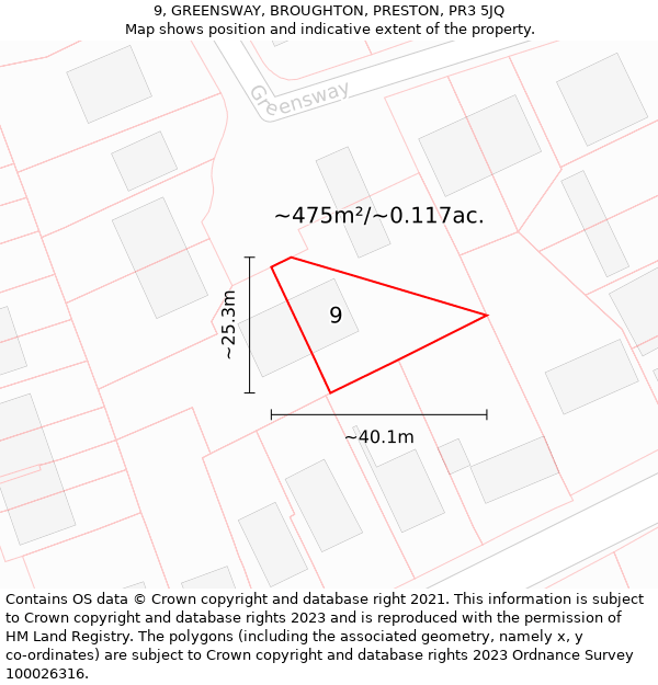 9, GREENSWAY, BROUGHTON, PRESTON, PR3 5JQ: Plot and title map