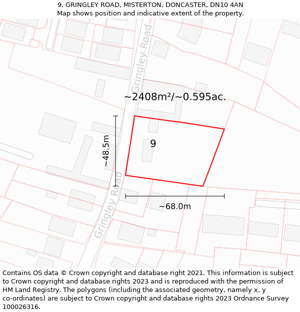 9, GRINGLEY ROAD, MISTERTON, DONCASTER, DN10 4AN: Plot and title map