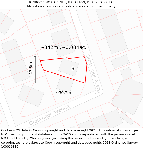 9, GROSVENOR AVENUE, BREASTON, DERBY, DE72 3AB: Plot and title map