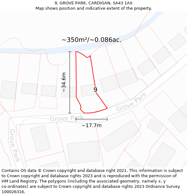 9, GROVE PARK, CARDIGAN, SA43 1AX: Plot and title map