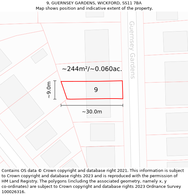 9, GUERNSEY GARDENS, WICKFORD, SS11 7BA: Plot and title map