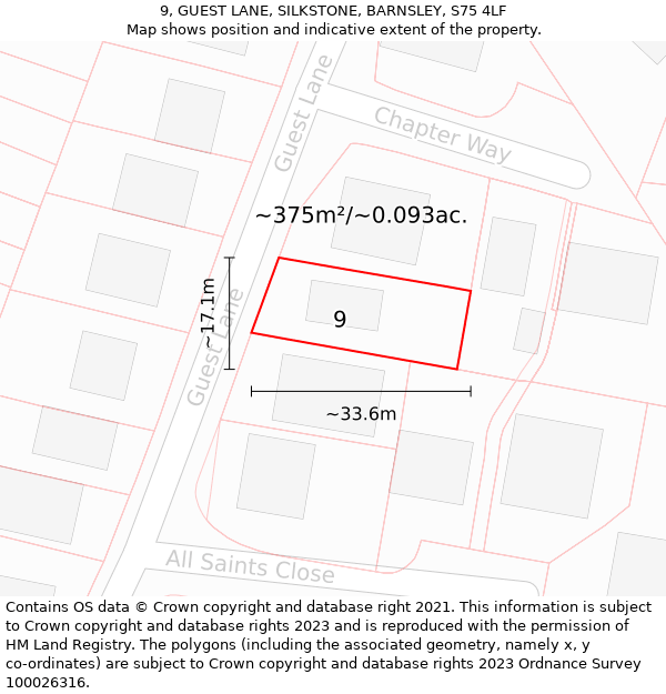 9, GUEST LANE, SILKSTONE, BARNSLEY, S75 4LF: Plot and title map