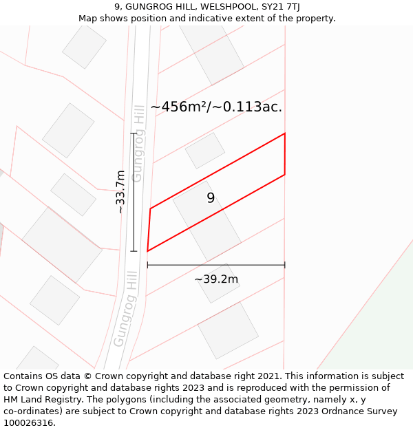 9, GUNGROG HILL, WELSHPOOL, SY21 7TJ: Plot and title map