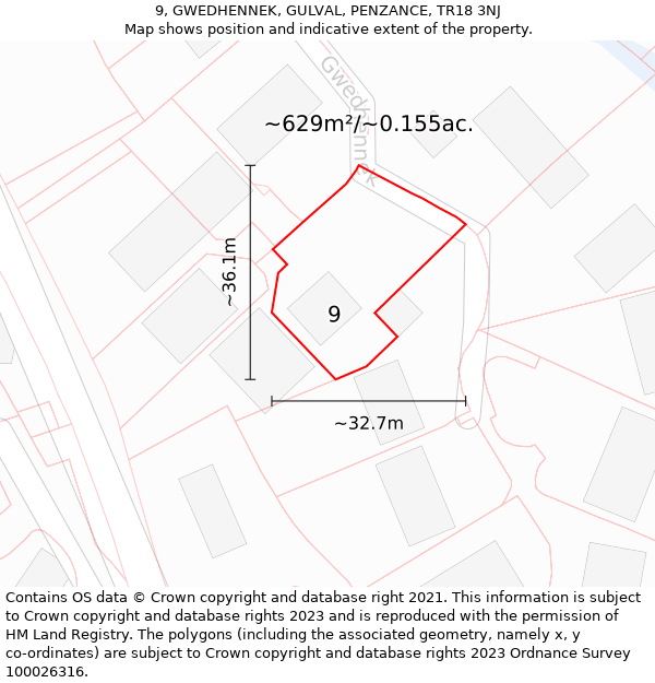 9, GWEDHENNEK, GULVAL, PENZANCE, TR18 3NJ: Plot and title map