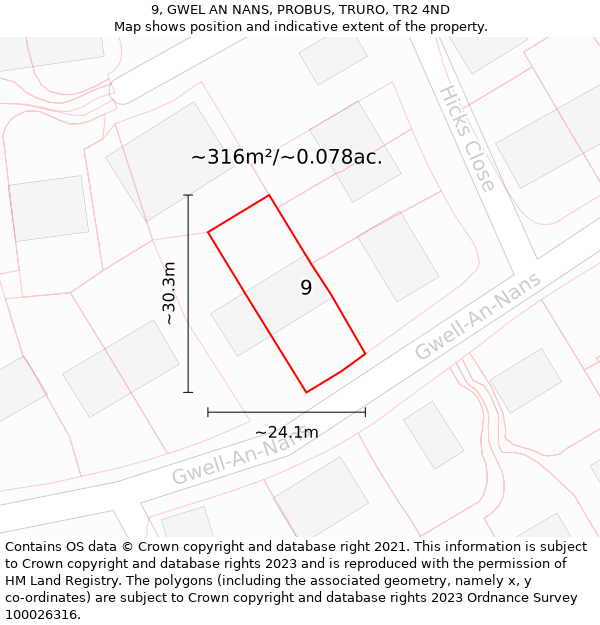 9, GWEL AN NANS, PROBUS, TRURO, TR2 4ND: Plot and title map