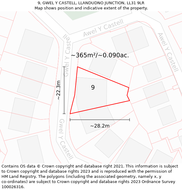 9, GWEL Y CASTELL, LLANDUDNO JUNCTION, LL31 9LR: Plot and title map