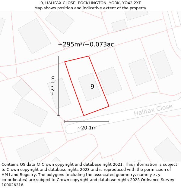 9, HALIFAX CLOSE, POCKLINGTON, YORK, YO42 2XF: Plot and title map