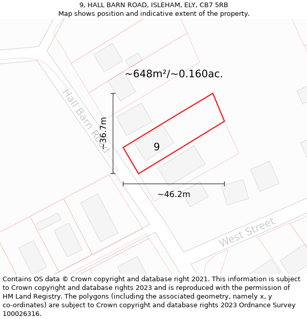 9, HALL BARN ROAD, ISLEHAM, ELY, CB7 5RB: Plot and title map