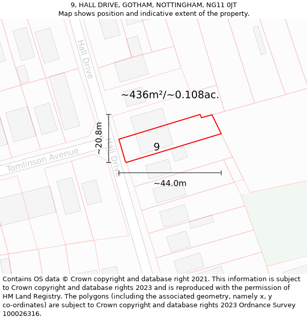 9, HALL DRIVE, GOTHAM, NOTTINGHAM, NG11 0JT: Plot and title map