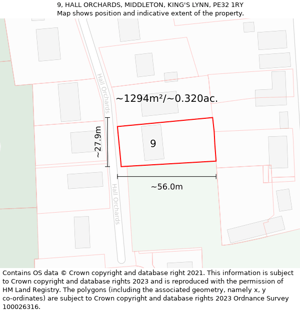 9, HALL ORCHARDS, MIDDLETON, KING'S LYNN, PE32 1RY: Plot and title map