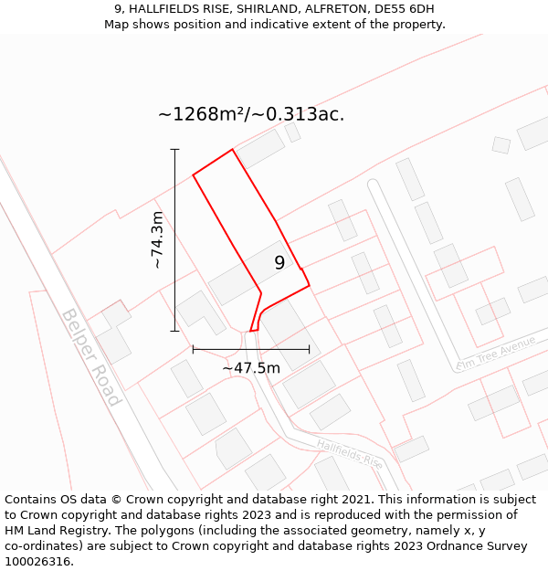 9, HALLFIELDS RISE, SHIRLAND, ALFRETON, DE55 6DH: Plot and title map