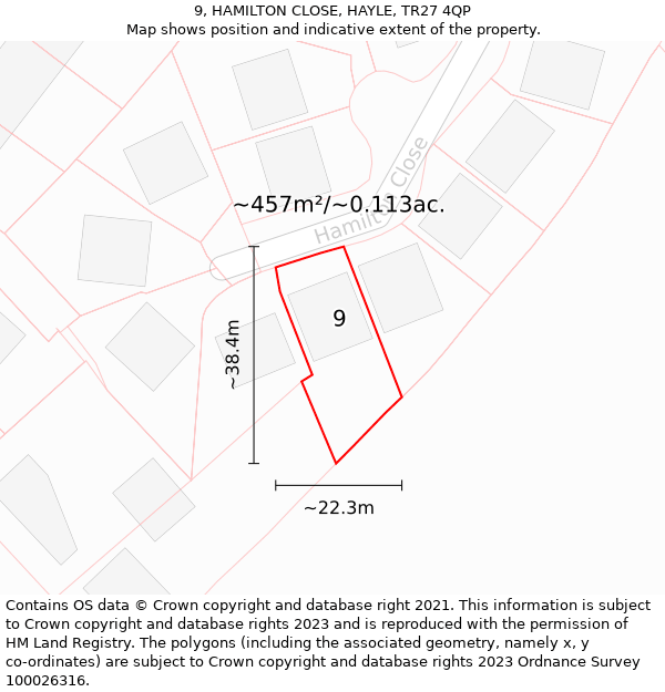 9, HAMILTON CLOSE, HAYLE, TR27 4QP: Plot and title map