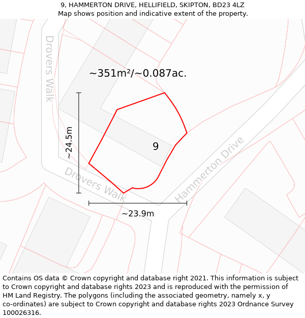 9, HAMMERTON DRIVE, HELLIFIELD, SKIPTON, BD23 4LZ: Plot and title map