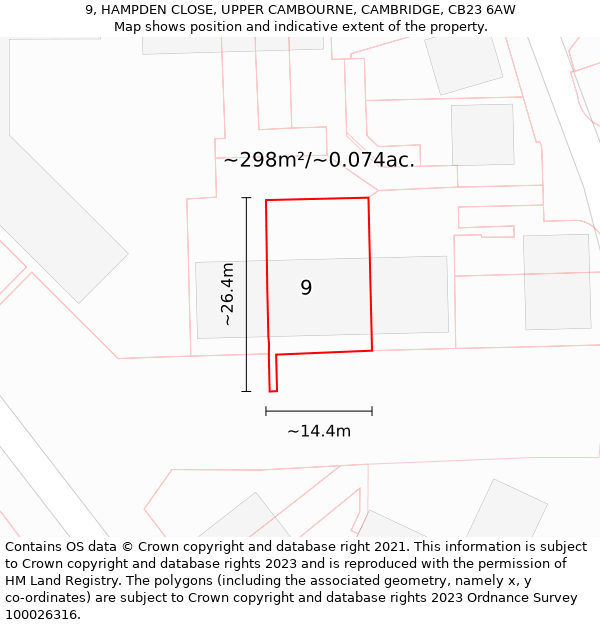 9, HAMPDEN CLOSE, UPPER CAMBOURNE, CAMBRIDGE, CB23 6AW: Plot and title map