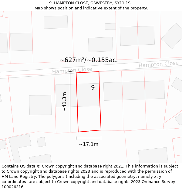 9, HAMPTON CLOSE, OSWESTRY, SY11 1SL: Plot and title map