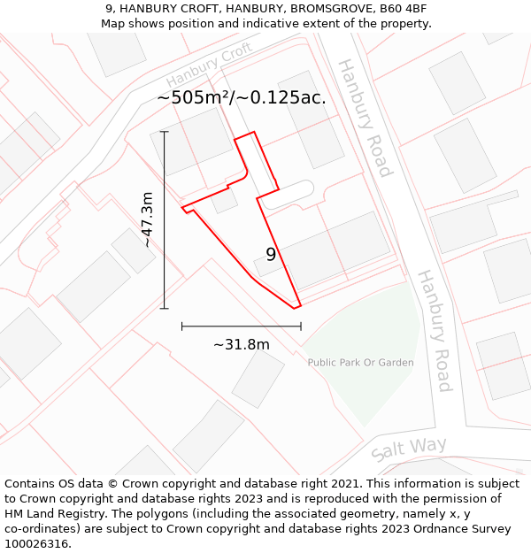 9, HANBURY CROFT, HANBURY, BROMSGROVE, B60 4BF: Plot and title map