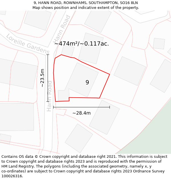 9, HANN ROAD, ROWNHAMS, SOUTHAMPTON, SO16 8LN: Plot and title map