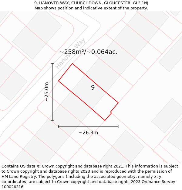 9, HANOVER WAY, CHURCHDOWN, GLOUCESTER, GL3 1NJ: Plot and title map