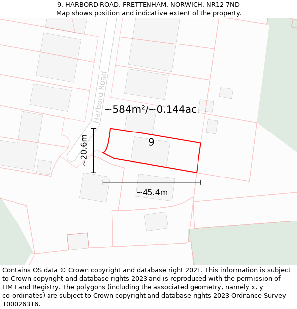 9, HARBORD ROAD, FRETTENHAM, NORWICH, NR12 7ND: Plot and title map