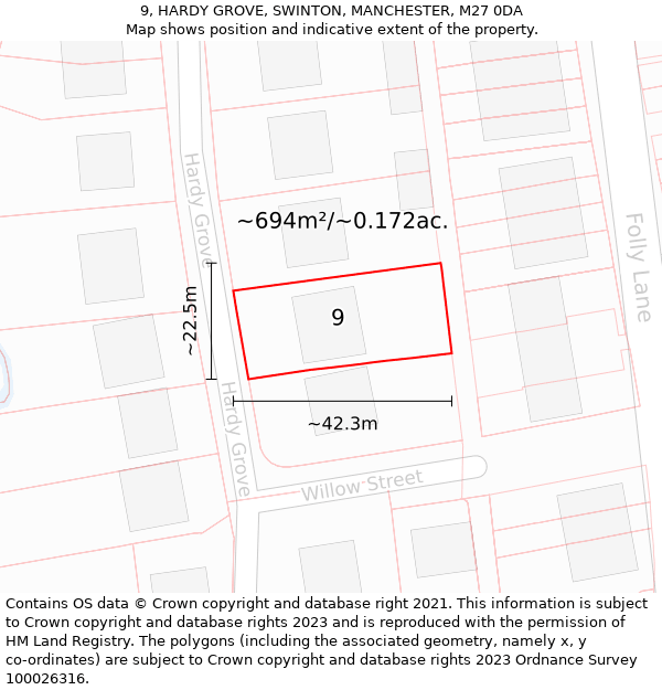 9, HARDY GROVE, SWINTON, MANCHESTER, M27 0DA: Plot and title map