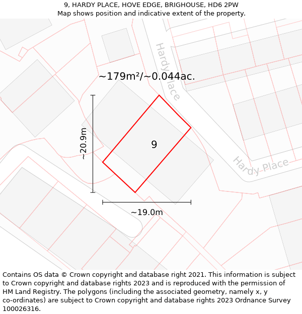 9, HARDY PLACE, HOVE EDGE, BRIGHOUSE, HD6 2PW: Plot and title map