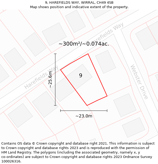 9, HAREFIELDS WAY, WIRRAL, CH49 4SB: Plot and title map