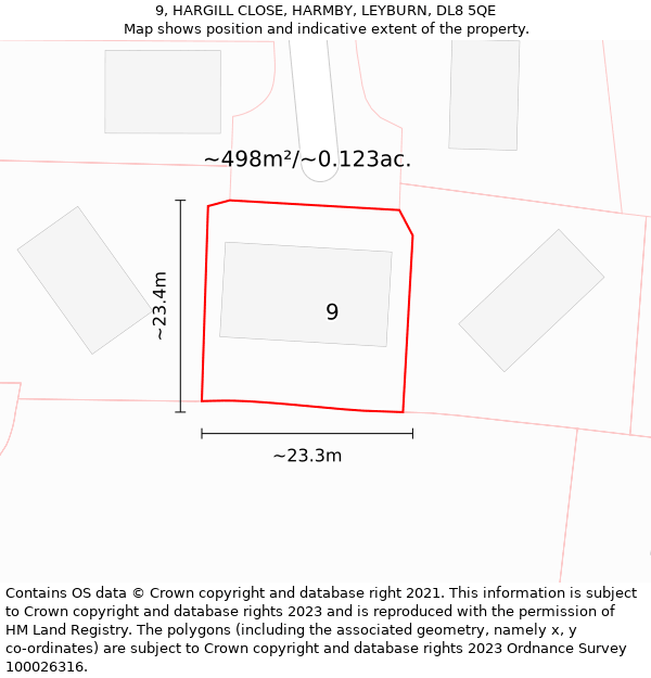 9, HARGILL CLOSE, HARMBY, LEYBURN, DL8 5QE: Plot and title map