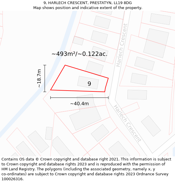 9, HARLECH CRESCENT, PRESTATYN, LL19 8DG: Plot and title map