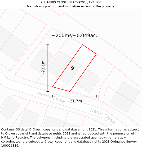 9, HARRIS CLOSE, BLACKPOOL, FY4 5QR: Plot and title map