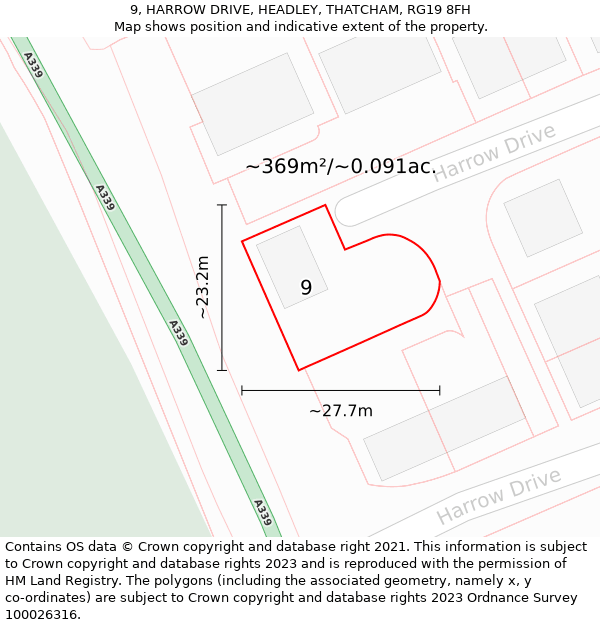 9, HARROW DRIVE, HEADLEY, THATCHAM, RG19 8FH: Plot and title map