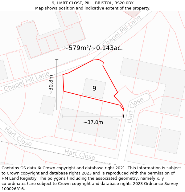9, HART CLOSE, PILL, BRISTOL, BS20 0BY: Plot and title map