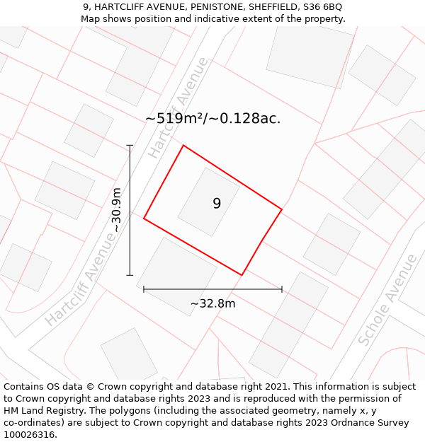 9, HARTCLIFF AVENUE, PENISTONE, SHEFFIELD, S36 6BQ: Plot and title map