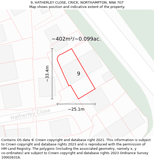 9, HATHERLEY CLOSE, CRICK, NORTHAMPTON, NN6 7GT: Plot and title map