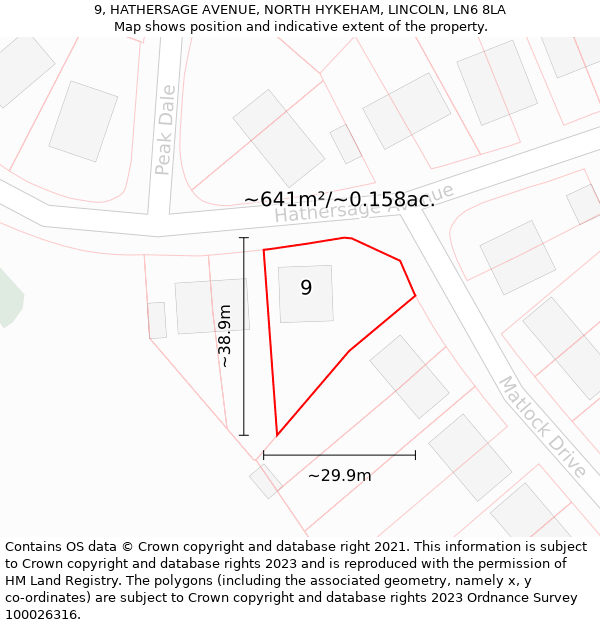 9, HATHERSAGE AVENUE, NORTH HYKEHAM, LINCOLN, LN6 8LA: Plot and title map