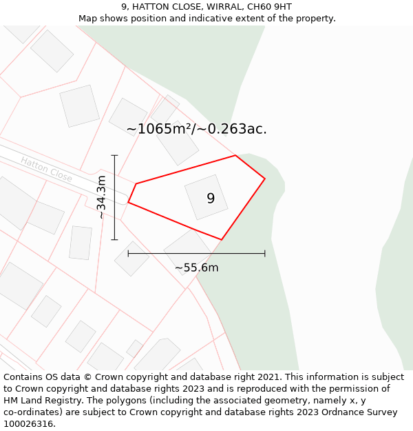 9, HATTON CLOSE, WIRRAL, CH60 9HT: Plot and title map