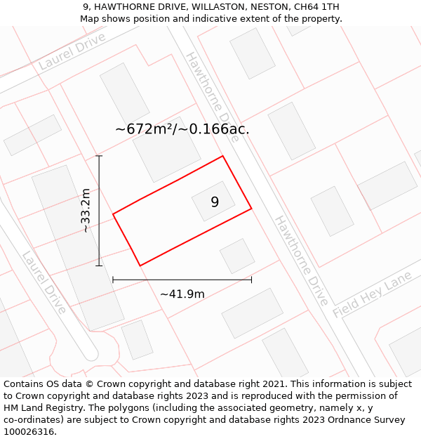 9, HAWTHORNE DRIVE, WILLASTON, NESTON, CH64 1TH: Plot and title map