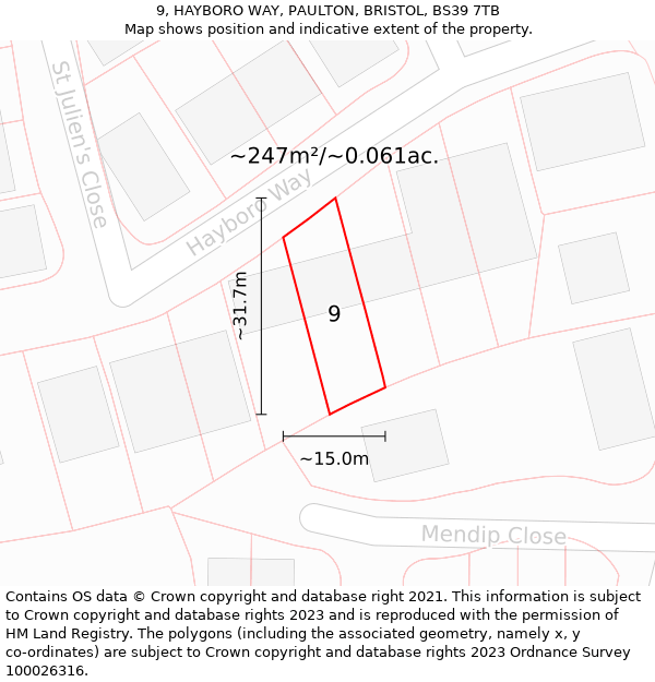 9, HAYBORO WAY, PAULTON, BRISTOL, BS39 7TB: Plot and title map