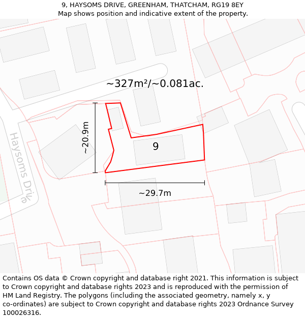 9, HAYSOMS DRIVE, GREENHAM, THATCHAM, RG19 8EY: Plot and title map
