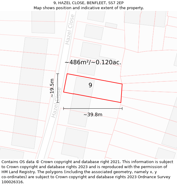 9, HAZEL CLOSE, BENFLEET, SS7 2EP: Plot and title map