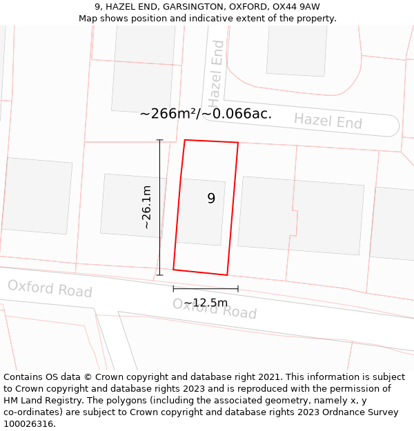 9, HAZEL END, GARSINGTON, OXFORD, OX44 9AW: Plot and title map