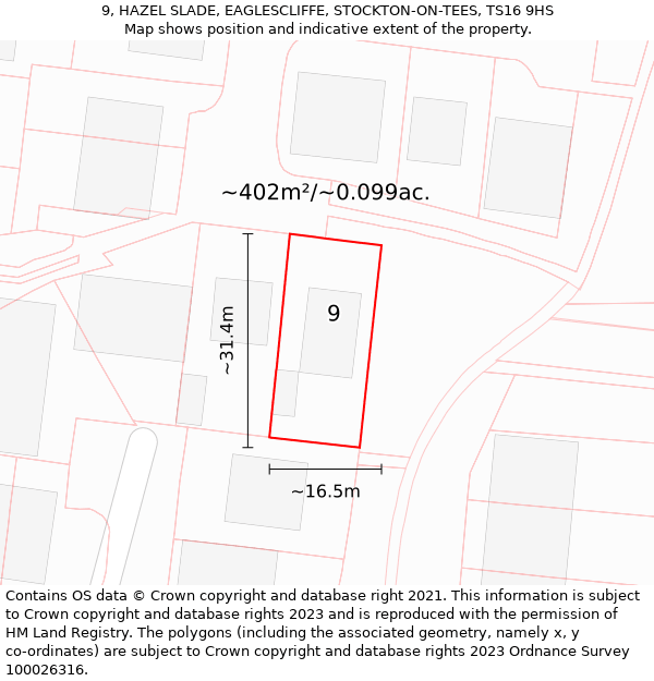 9, HAZEL SLADE, EAGLESCLIFFE, STOCKTON-ON-TEES, TS16 9HS: Plot and title map