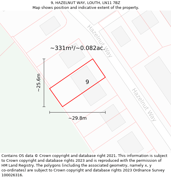 9, HAZELNUT WAY, LOUTH, LN11 7BZ: Plot and title map