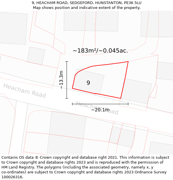 9, HEACHAM ROAD, SEDGEFORD, HUNSTANTON, PE36 5LU: Plot and title map