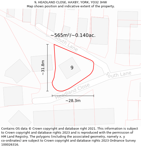 9, HEADLAND CLOSE, HAXBY, YORK, YO32 3HW: Plot and title map