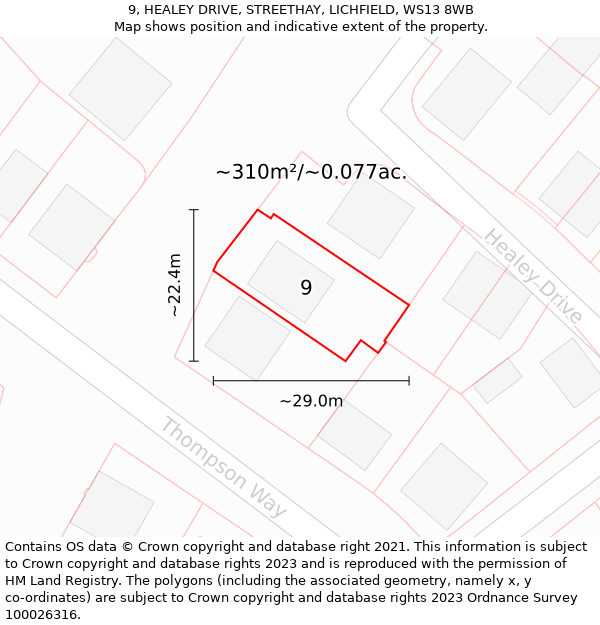 9, HEALEY DRIVE, STREETHAY, LICHFIELD, WS13 8WB: Plot and title map