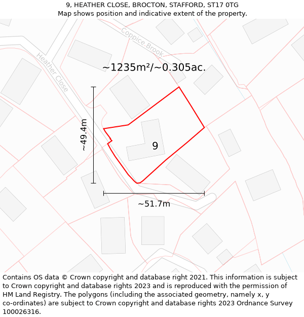 9, HEATHER CLOSE, BROCTON, STAFFORD, ST17 0TG: Plot and title map