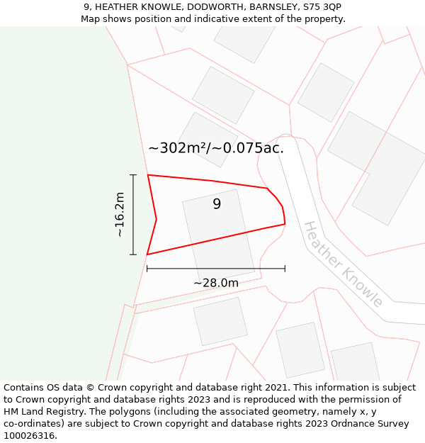 9, HEATHER KNOWLE, DODWORTH, BARNSLEY, S75 3QP: Plot and title map