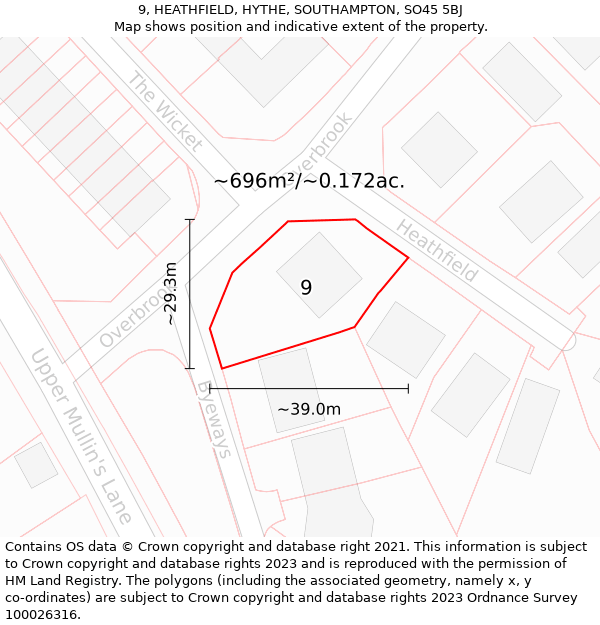 9, HEATHFIELD, HYTHE, SOUTHAMPTON, SO45 5BJ: Plot and title map